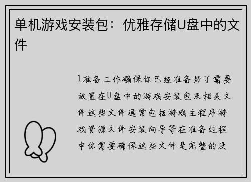 单机游戏安装包：优雅存储U盘中的文件
